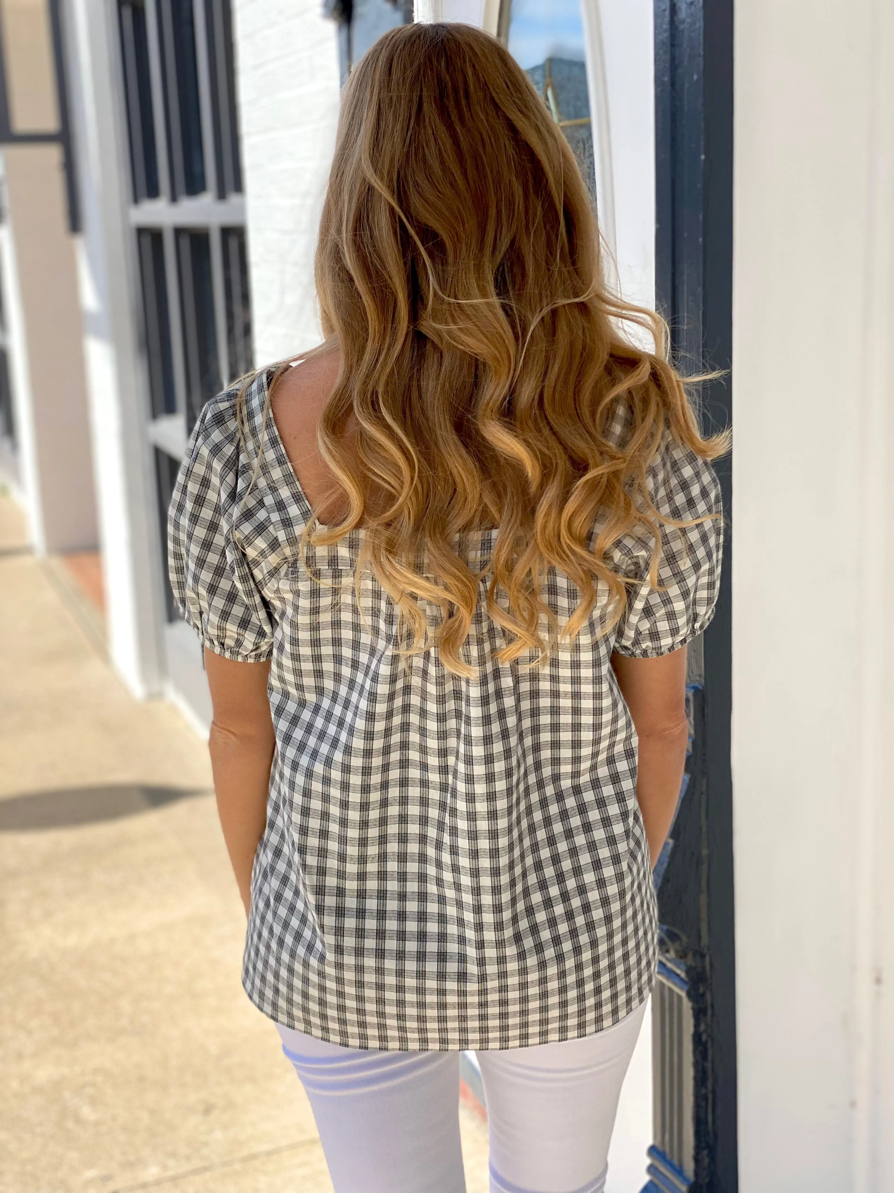 Going Gingham Embroidered Top