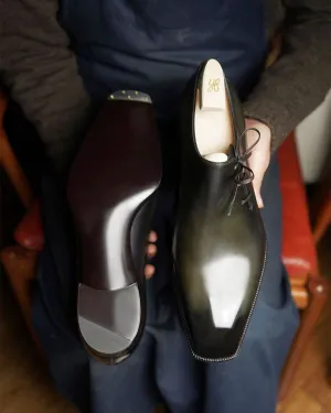 Green Leather Ophelia Whole Cut Oxfords - Formal Shoes - SS23