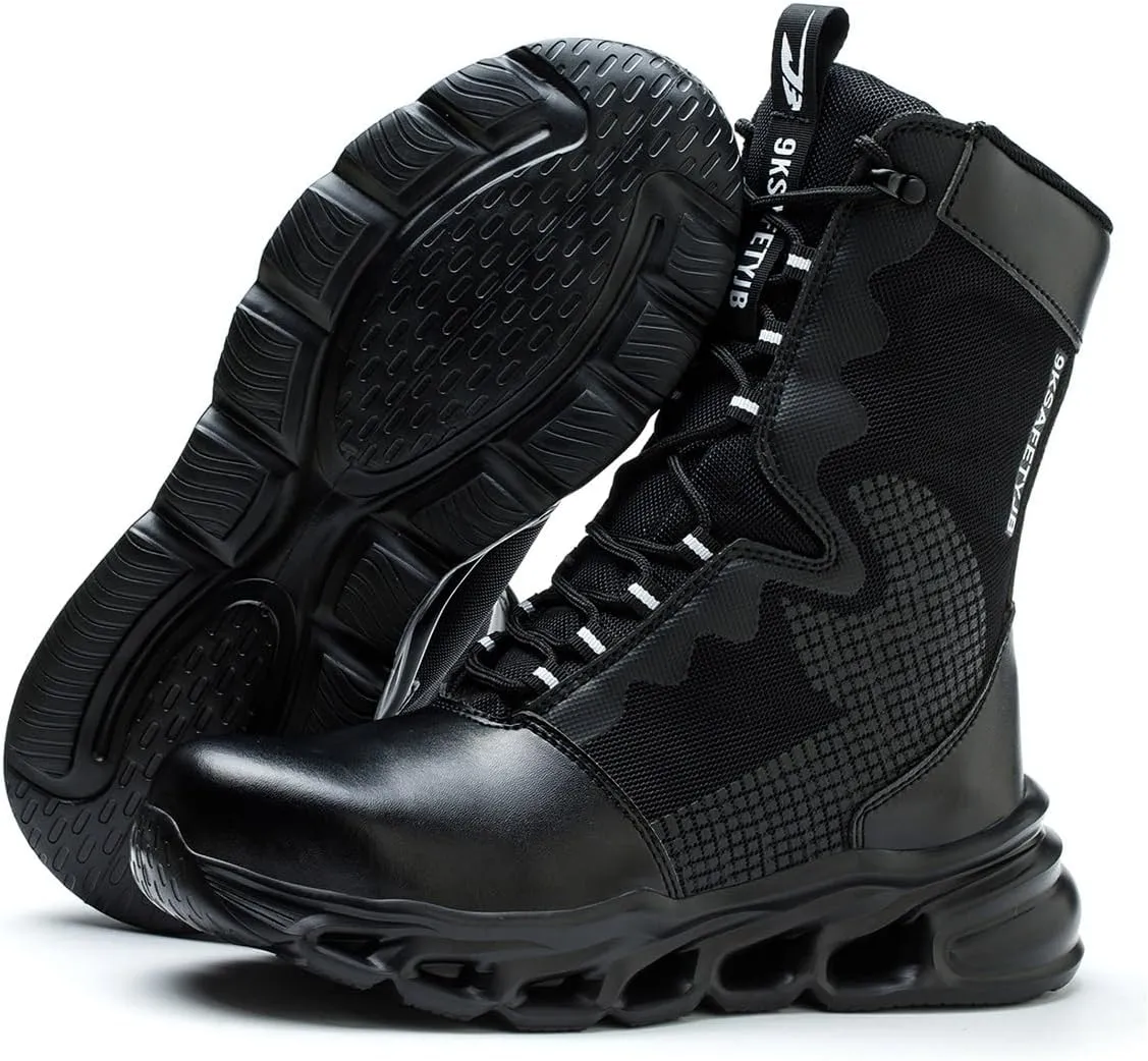 High-top Work Safety Shoes, Anti-Slip And Wear-Resistant Labor Protection Shoes, Anti-Smashing And Anti-Puncture Steel Toe Labour Insurance Shoes, Comfortable Outdoor Adventure Protective Sneakers(Bla