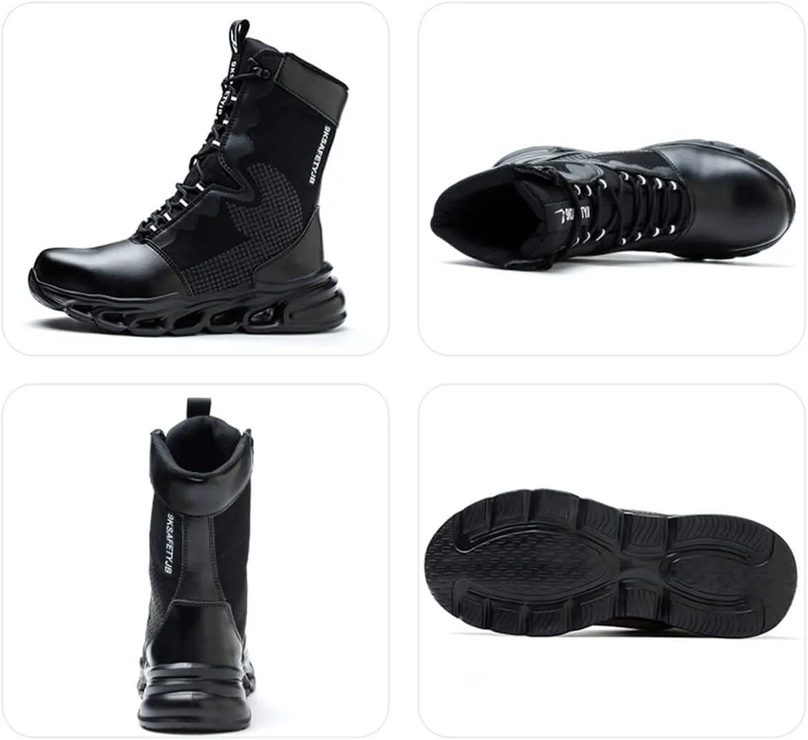High-top Work Safety Shoes, Anti-Slip And Wear-Resistant Labor Protection Shoes, Anti-Smashing And Anti-Puncture Steel Toe Labour Insurance Shoes, Comfortable Outdoor Adventure Protective Sneakers(Bla