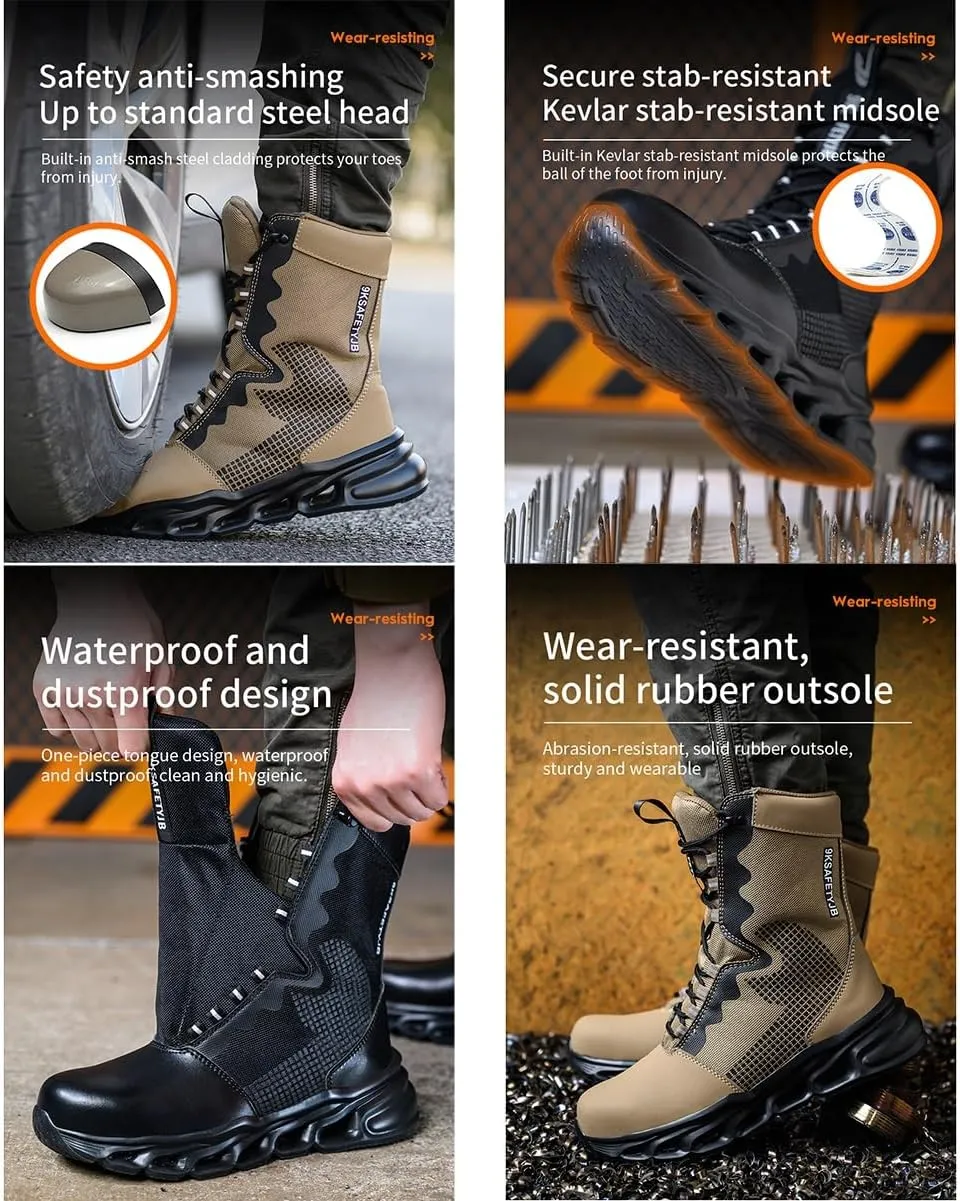 High-top Work Safety Shoes, Anti-Slip And Wear-Resistant Labor Protection Shoes, Anti-Smashing And Anti-Puncture Steel Toe Labour Insurance Shoes, Comfortable Outdoor Adventure Protective Sneakers(Bla