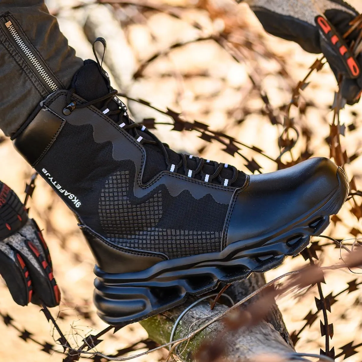 High-top Work Safety Shoes, Anti-Slip And Wear-Resistant Labor Protection Shoes, Anti-Smashing And Anti-Puncture Steel Toe Labour Insurance Shoes, Comfortable Outdoor Adventure Protective Sneakers(Bla