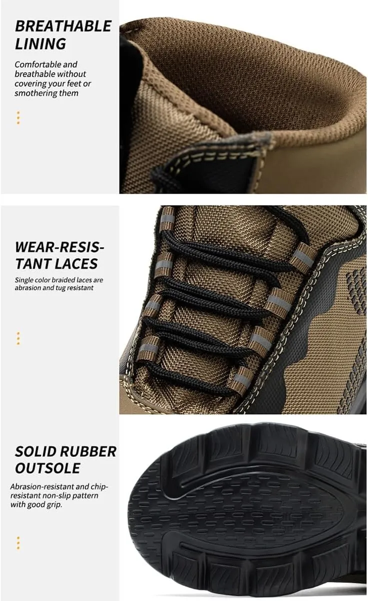 High-top Work Safety Shoes, Anti-Slip And Wear-Resistant Labor Protection Shoes, Anti-Smashing And Anti-Puncture Steel Toe Labour Insurance Shoes, Comfortable Outdoor Adventure Protective Sneakers(Bla