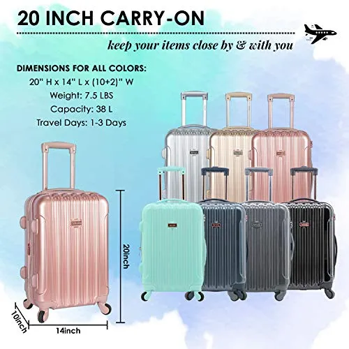 kensie Women's Alma Hardside Spinner Luggage, Gun Metal, Carry-On 20-Inch