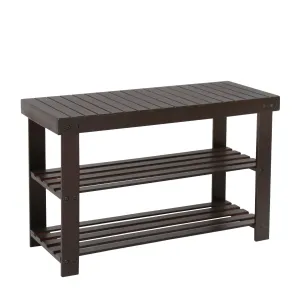 Kinbor Entryway Bamboo Shoe Bench 3-Tier Shoe Rack Organizer, Dark Brown