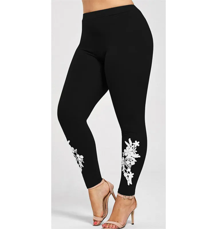 Lace Trim Plus Size Leggings