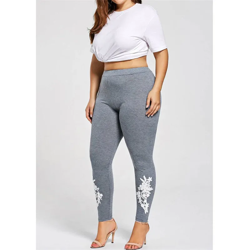 Lace Trim Plus Size Leggings