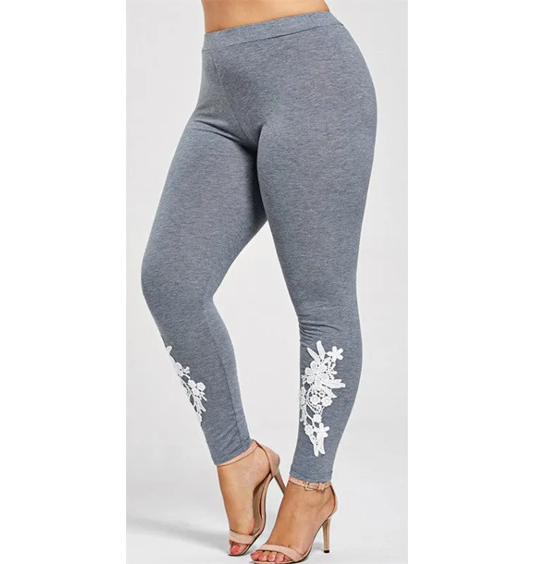 Lace Trim Plus Size Leggings