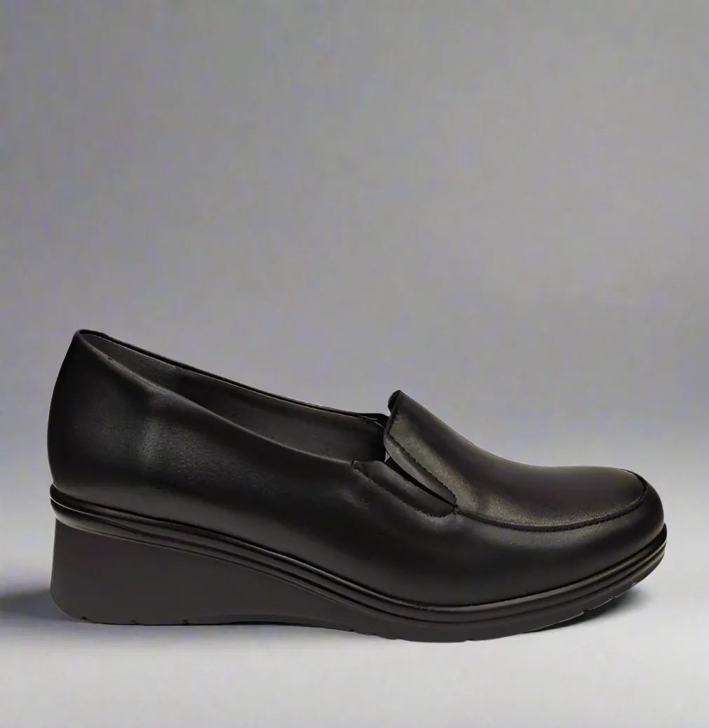 Ladies Wedge Heel Pitillos Slip On Shoes Black 106 sale