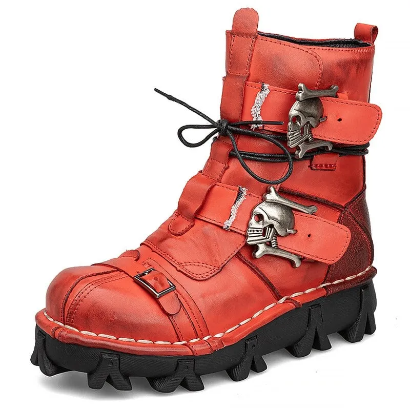Leather Skull Boots Gothic Punk
