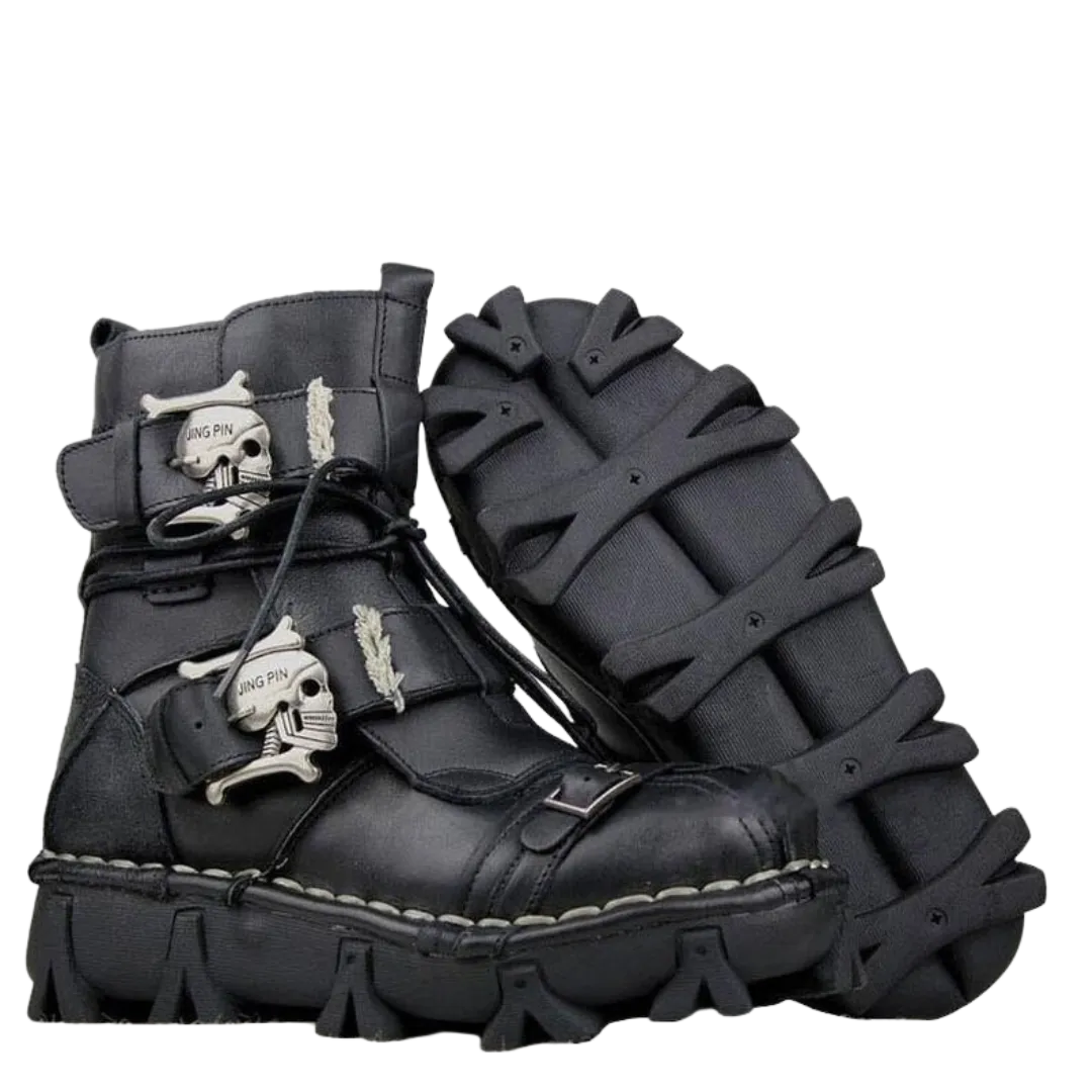Leather Skull Boots Gothic Punk