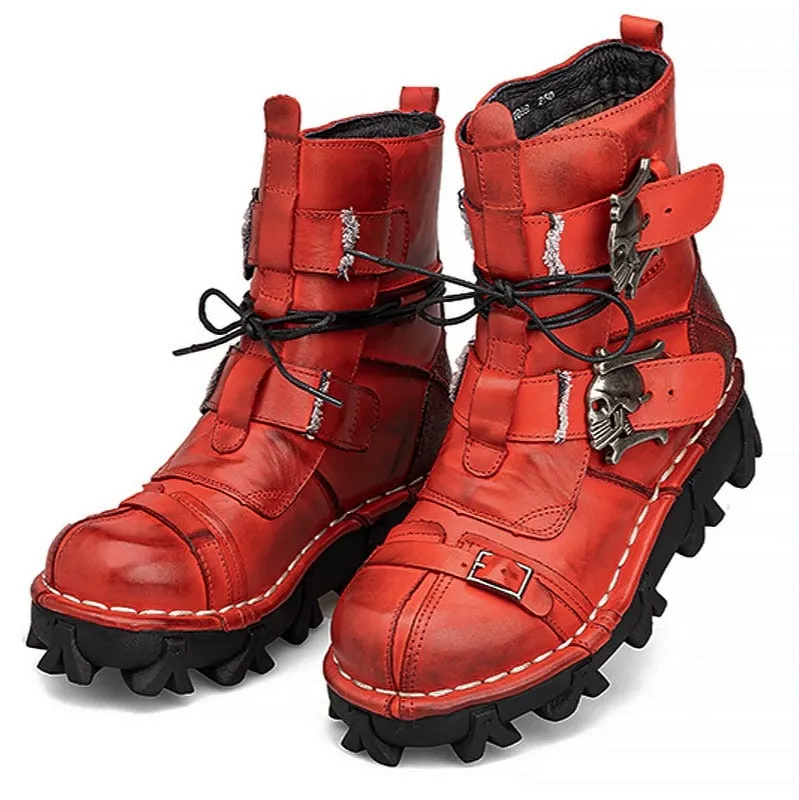 Leather Skull Boots Gothic Punk