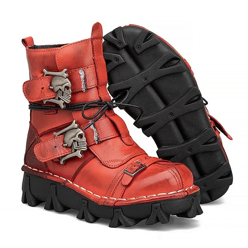 Leather Skull Boots Gothic Punk