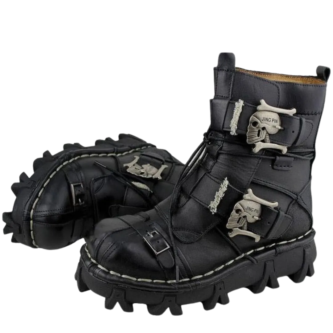Leather Skull Boots Gothic Punk