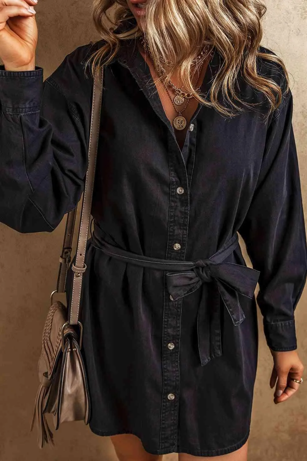 Leisure Ready Long Sleeve Denim Shirt Dress