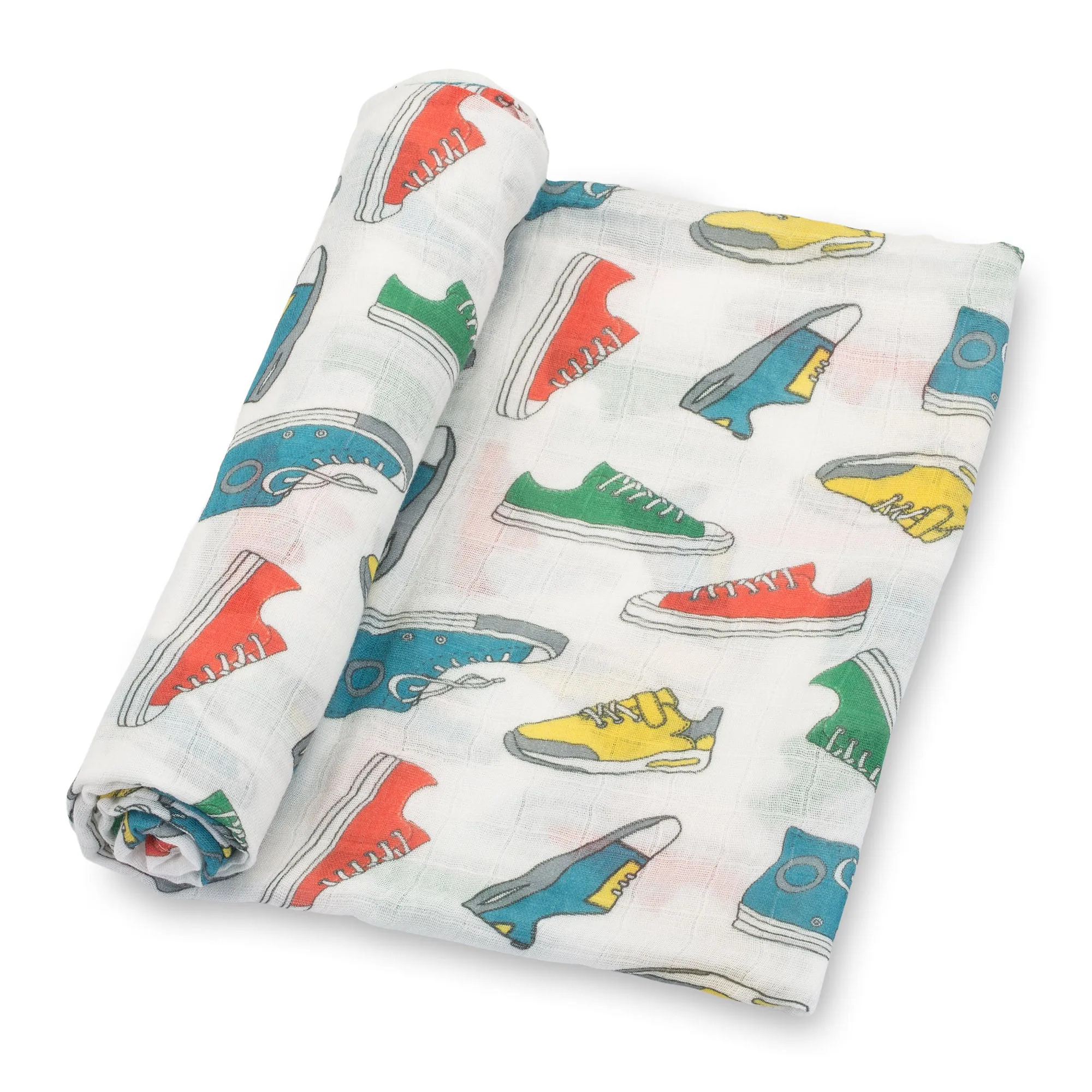 LollyBanks Swaddle Blanket, 100%  Cotton Muslin Swaddle Blankets, Neutral Swaddle Blanket 47 x 47 Inches, Baby Blanket for Boys and Girls, Baby Essentials, Registry (Sneakers Print)