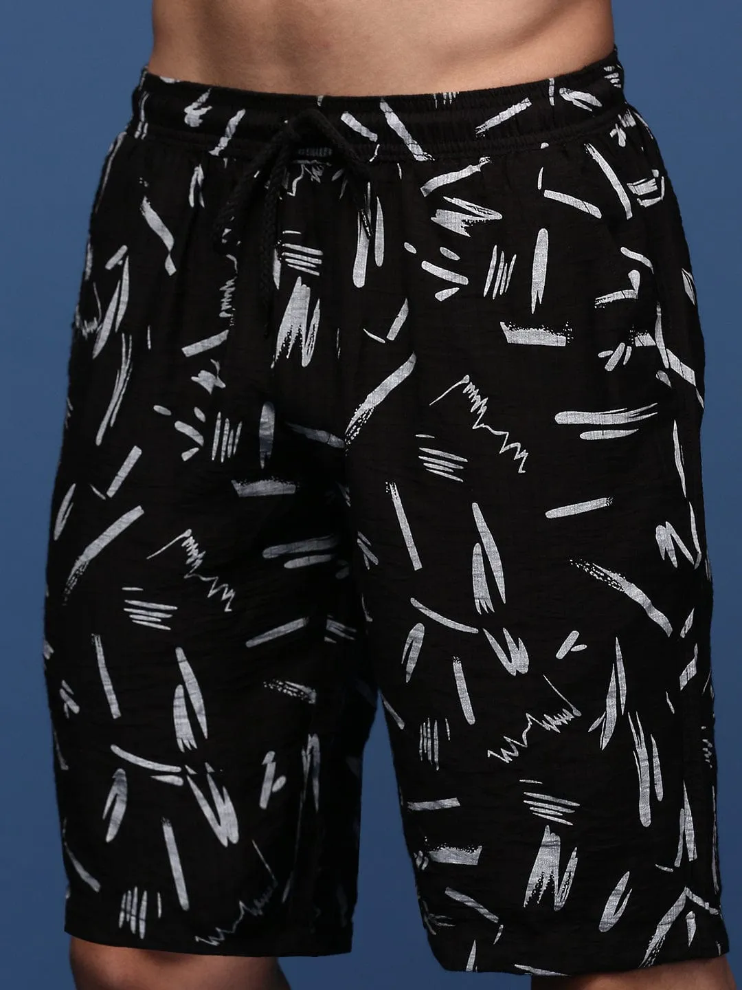 Men Black Printed Cuban Collar Relaxed Fit Co Ords Set
