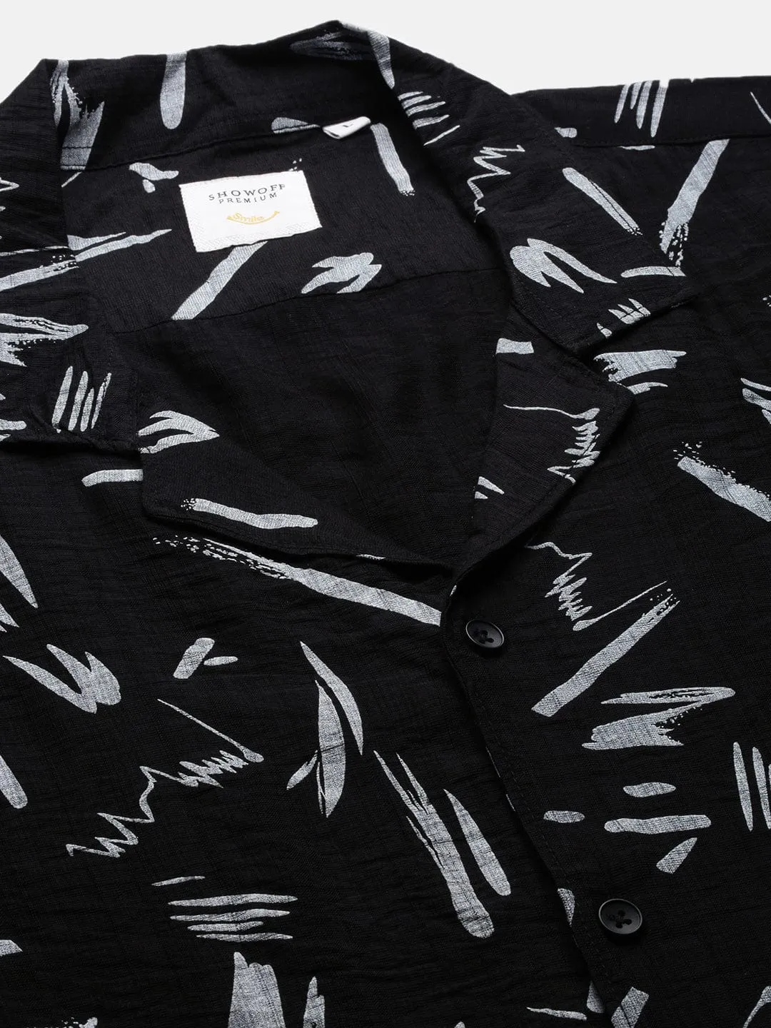 Men Black Printed Cuban Collar Relaxed Fit Co Ords Set