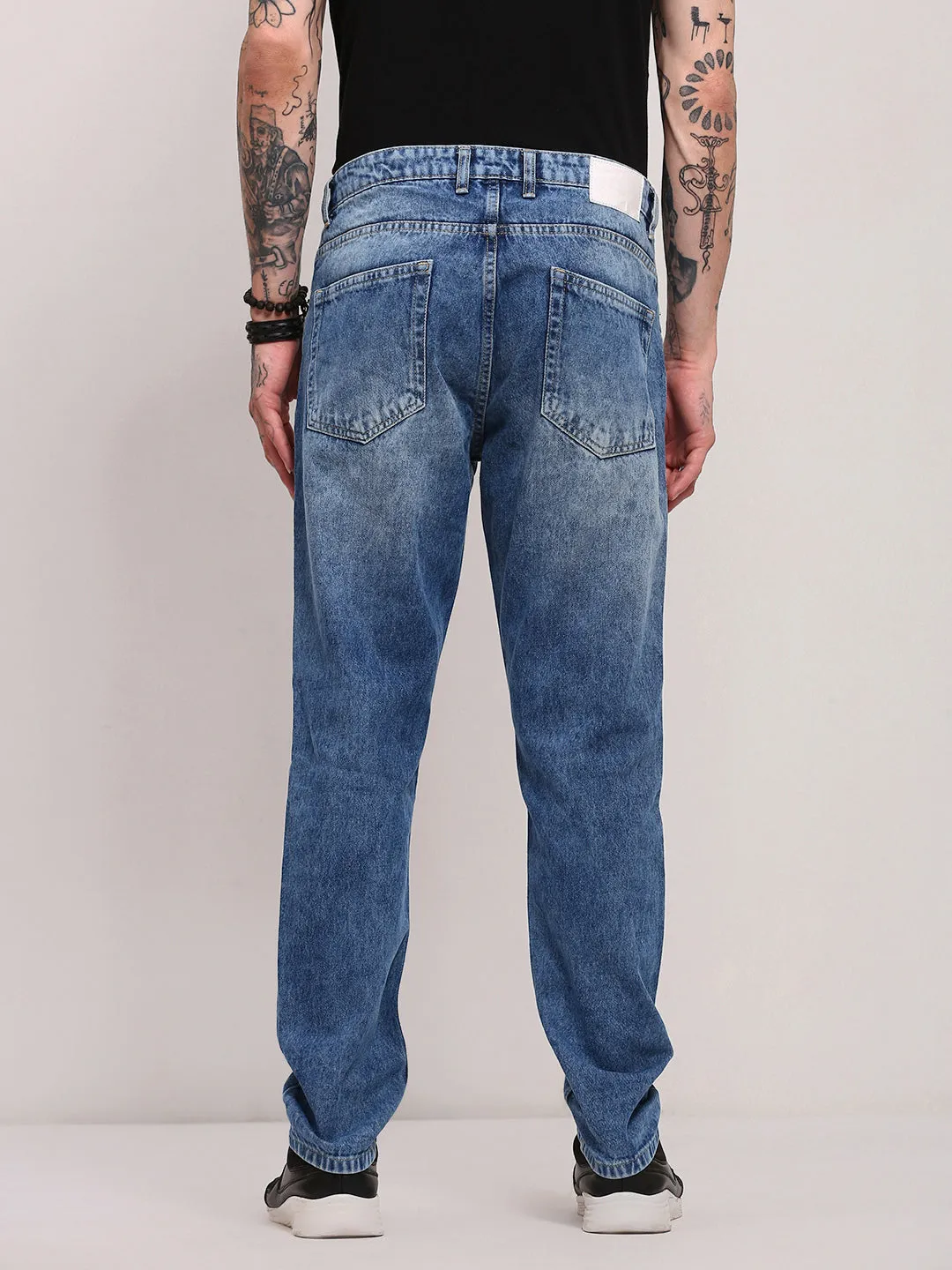 Men Blue Casual Mid-Wash Relaxed Jeans