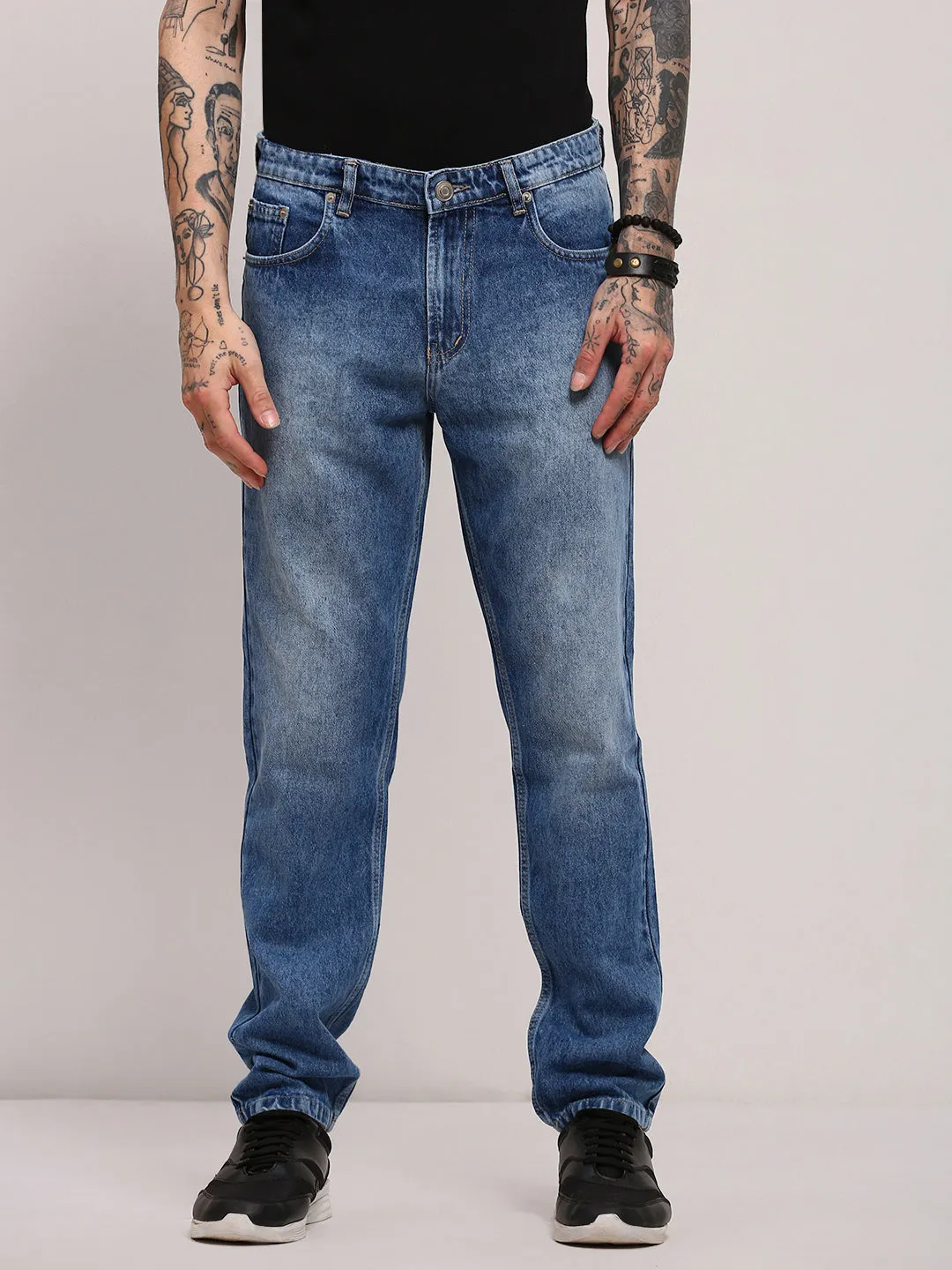 Men Blue Casual Mid-Wash Relaxed Jeans