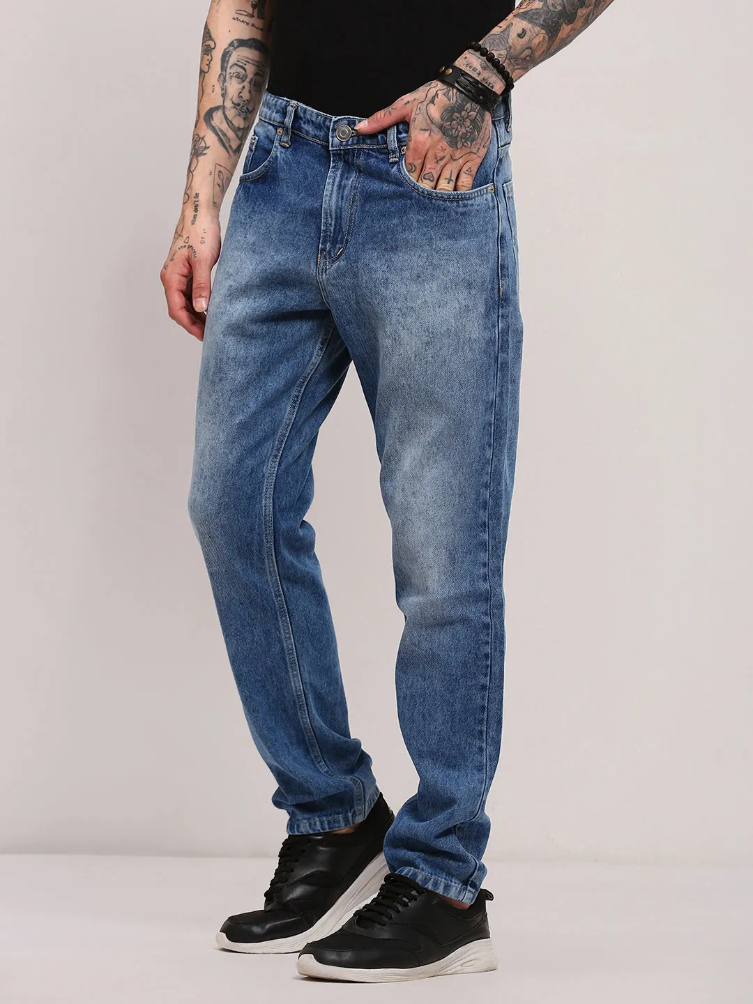 Men Blue Casual Mid-Wash Relaxed Jeans