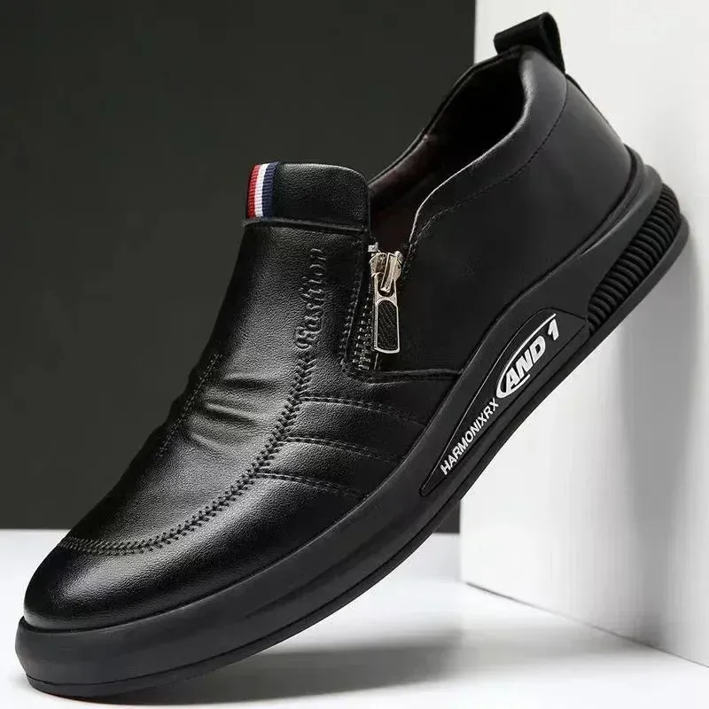 Men's Casual Leather Shoes Zip Loafers Luxury Brand Sneakers for Men Comfortable Business Casual Moccasins Outdoor Driving Shoes