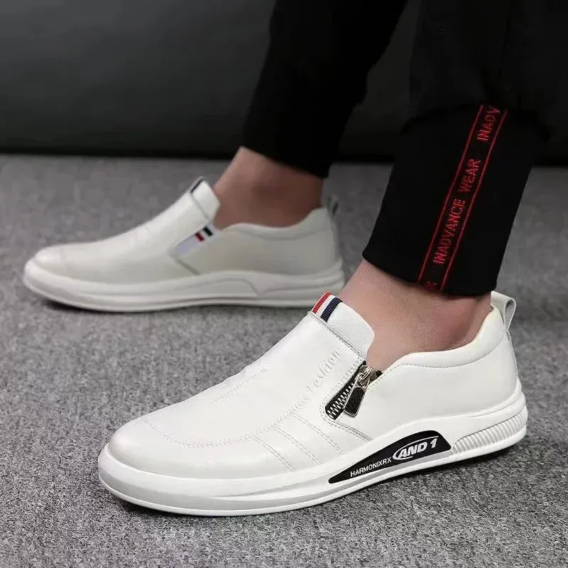 Men's Casual Leather Shoes Zip Loafers Luxury Brand Sneakers for Men Comfortable Business Casual Moccasins Outdoor Driving Shoes