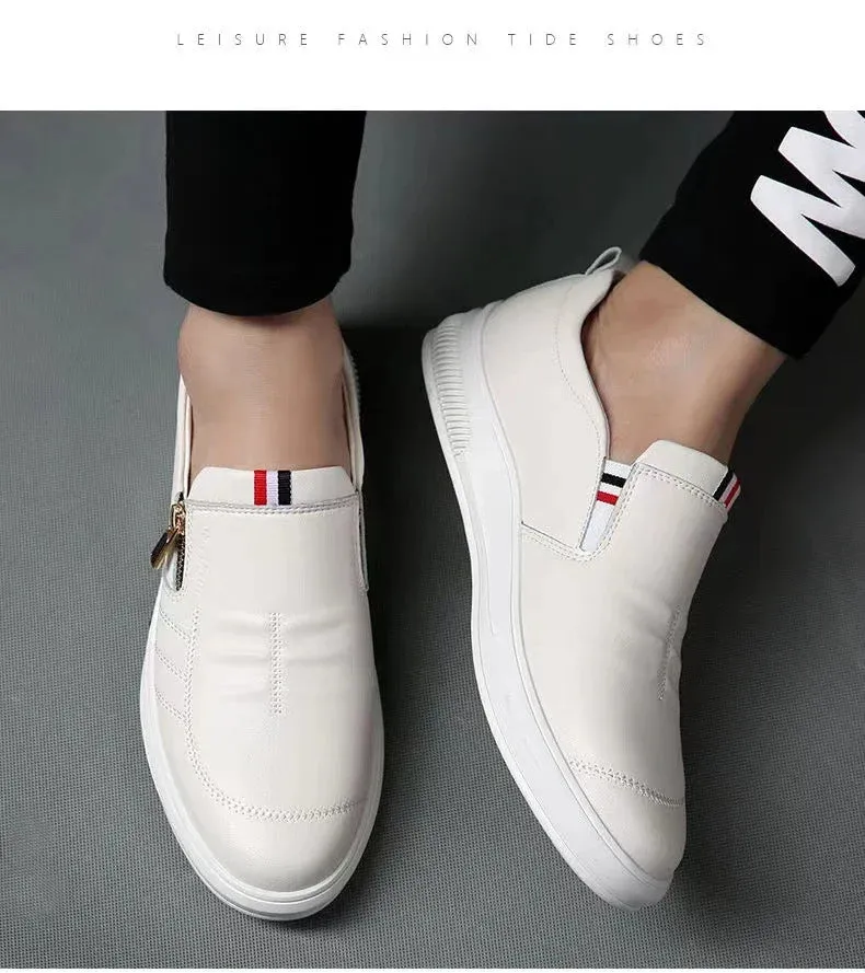 Men's Casual Leather Shoes Zip Loafers Luxury Brand Sneakers for Men Comfortable Business Casual Moccasins Outdoor Driving Shoes