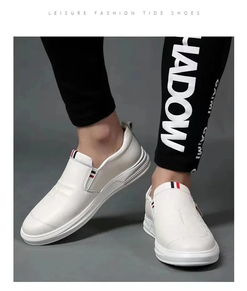 Men's Casual Leather Shoes Zip Loafers Luxury Brand Sneakers for Men Comfortable Business Casual Moccasins Outdoor Driving Shoes