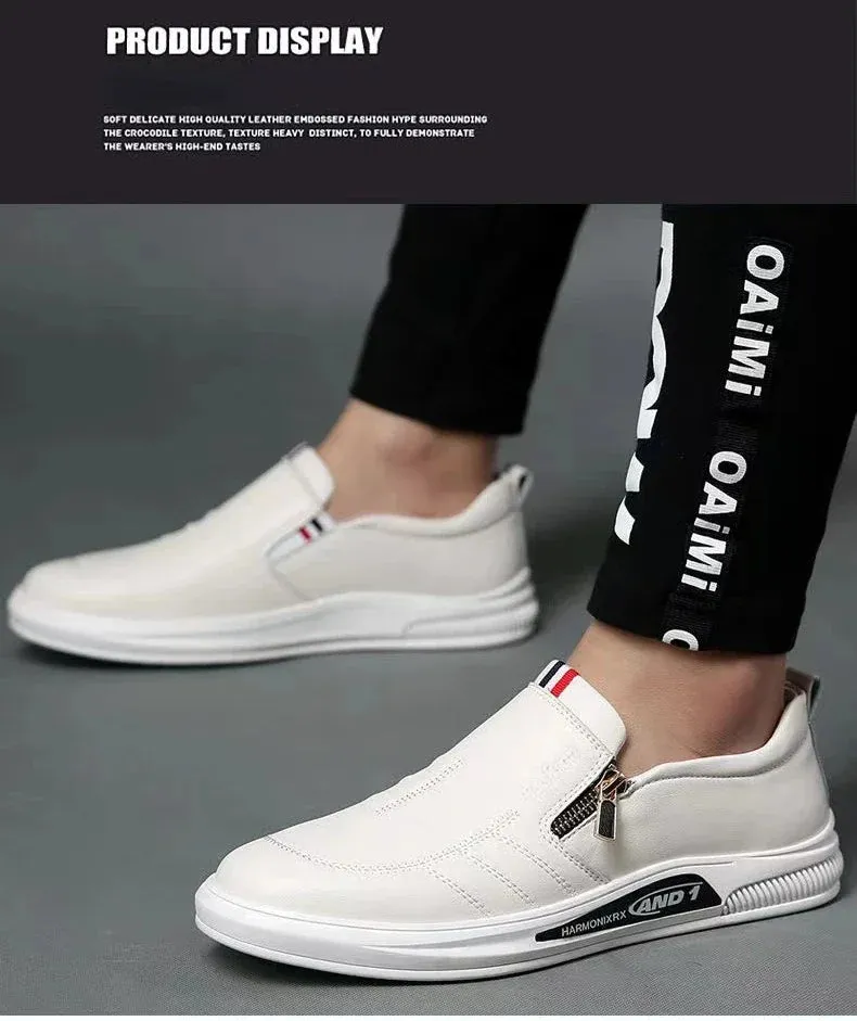 Men's Casual Leather Shoes Zip Loafers Luxury Brand Sneakers for Men Comfortable Business Casual Moccasins Outdoor Driving Shoes