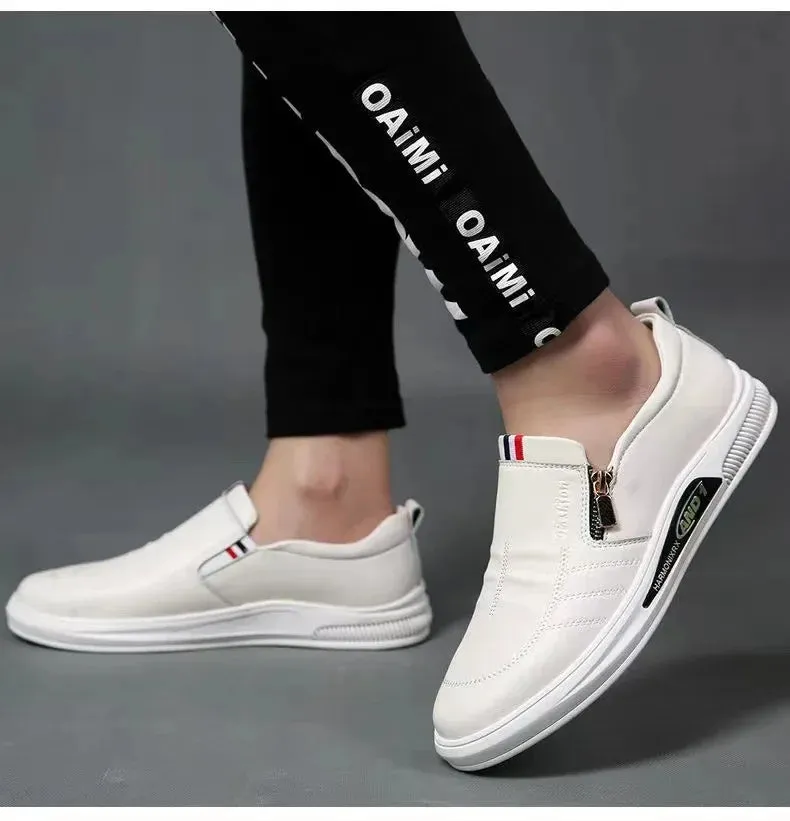 Men's Casual Leather Shoes Zip Loafers Luxury Brand Sneakers for Men Comfortable Business Casual Moccasins Outdoor Driving Shoes