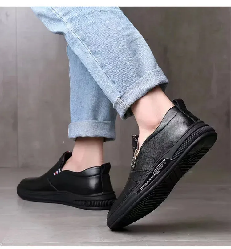 Men's Casual Leather Shoes Zip Loafers Luxury Brand Sneakers for Men Comfortable Business Casual Moccasins Outdoor Driving Shoes
