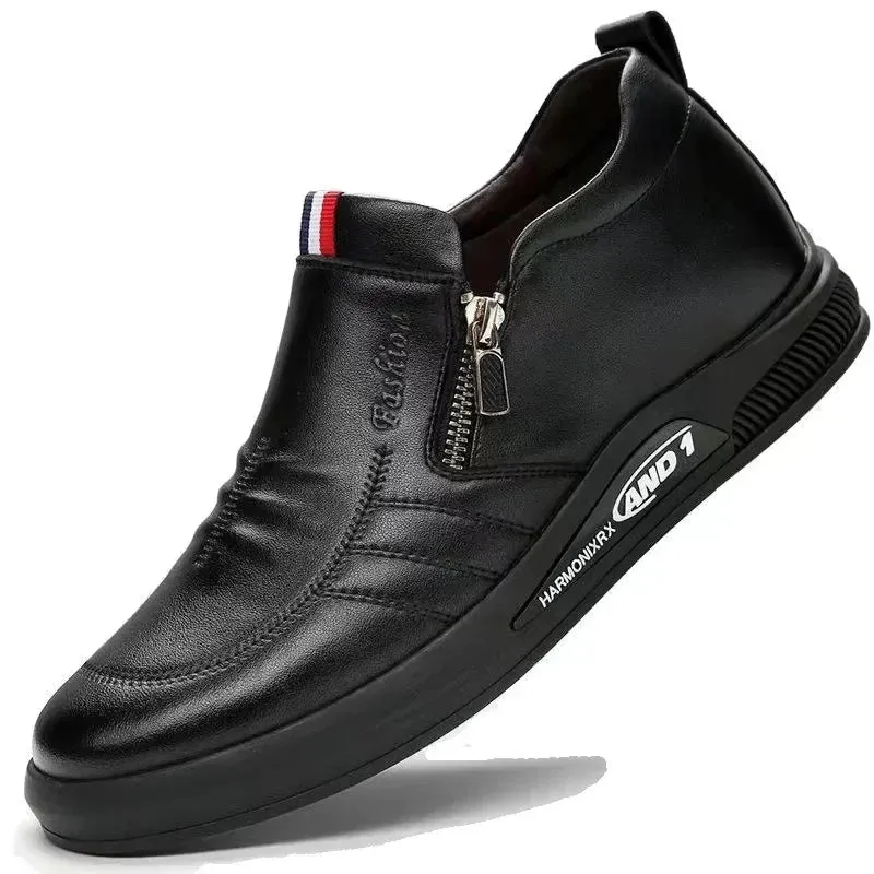 Men's Casual Leather Shoes Zip Loafers Luxury Brand Sneakers for Men Comfortable Business Casual Moccasins Outdoor Driving Shoes