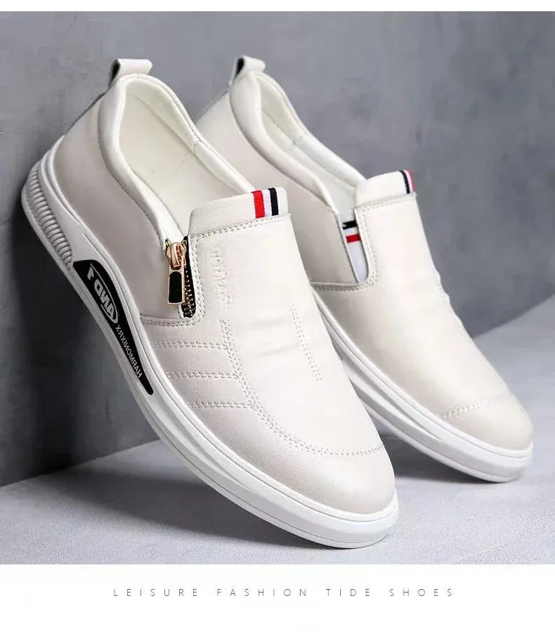 Men's Casual Leather Shoes Zip Loafers Luxury Brand Sneakers for Men Comfortable Business Casual Moccasins Outdoor Driving Shoes