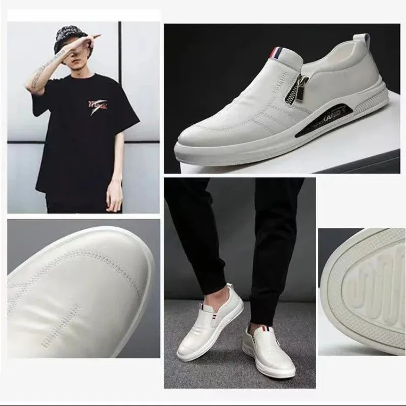 Men's Casual Leather Shoes Zip Loafers Luxury Brand Sneakers for Men Comfortable Business Casual Moccasins Outdoor Driving Shoes