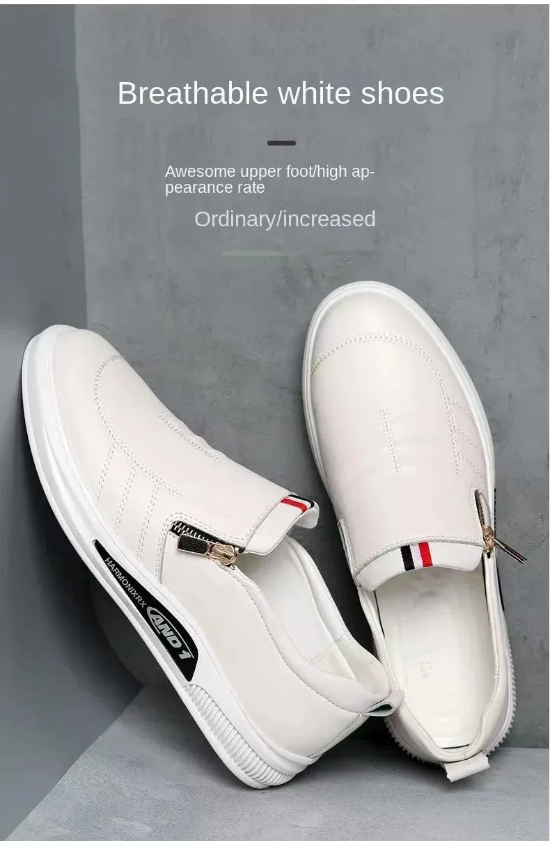 Men's Casual Leather Shoes Zip Loafers Luxury Brand Sneakers for Men Comfortable Business Casual Moccasins Outdoor Driving Shoes