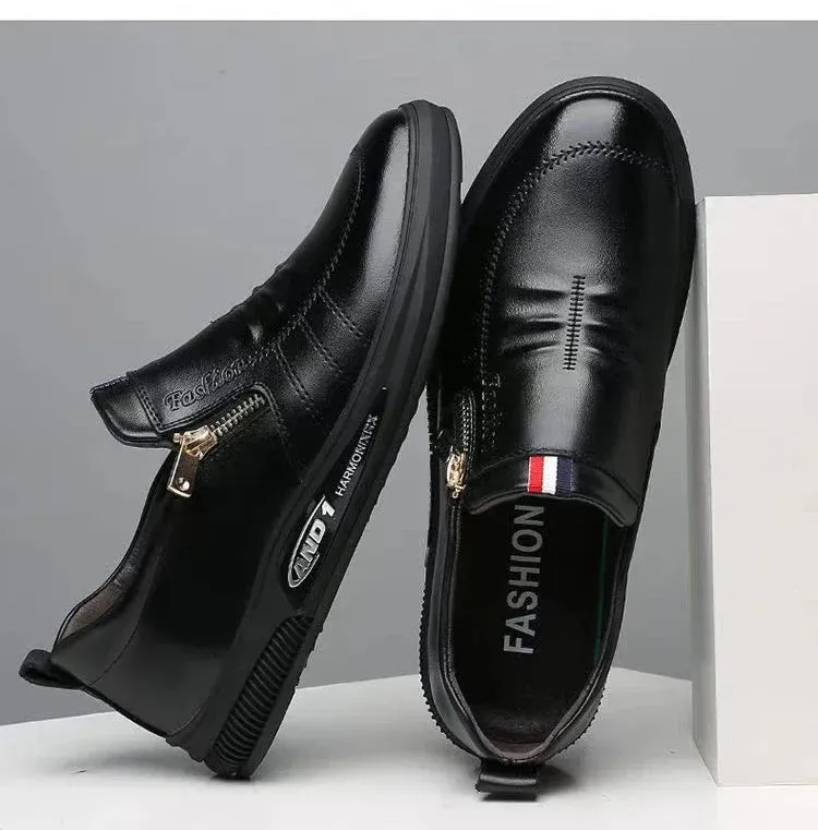 Men's Casual Leather Shoes Zip Loafers Luxury Brand Sneakers for Men Comfortable Business Casual Moccasins Outdoor Driving Shoes