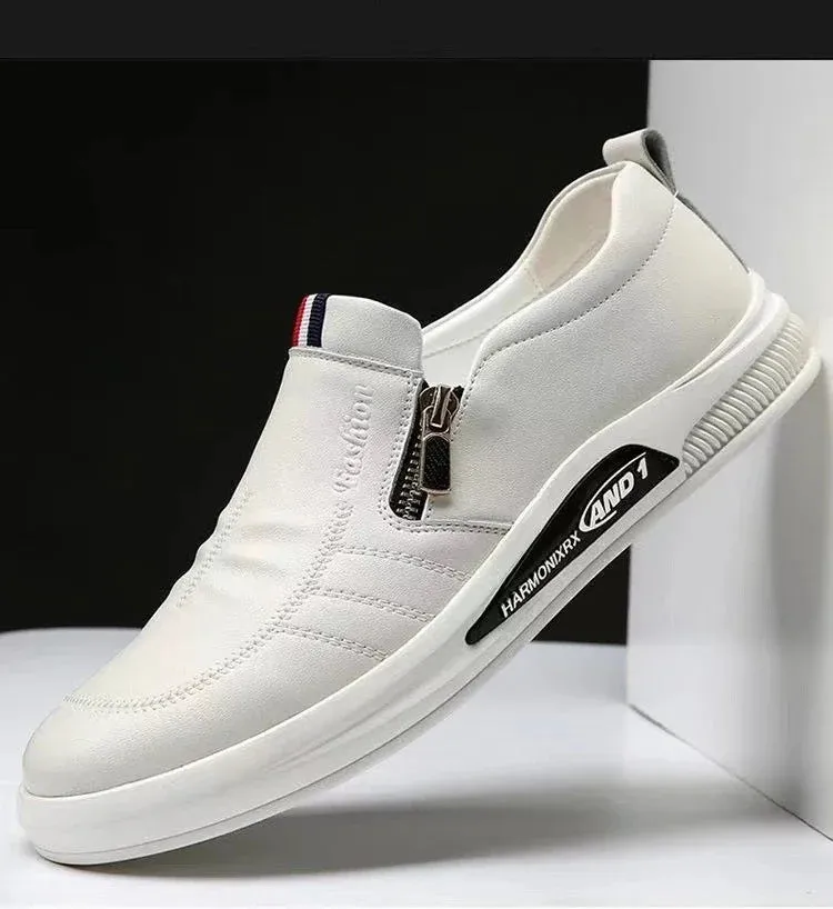 Men's Casual Leather Shoes Zip Loafers Luxury Brand Sneakers for Men Comfortable Business Casual Moccasins Outdoor Driving Shoes