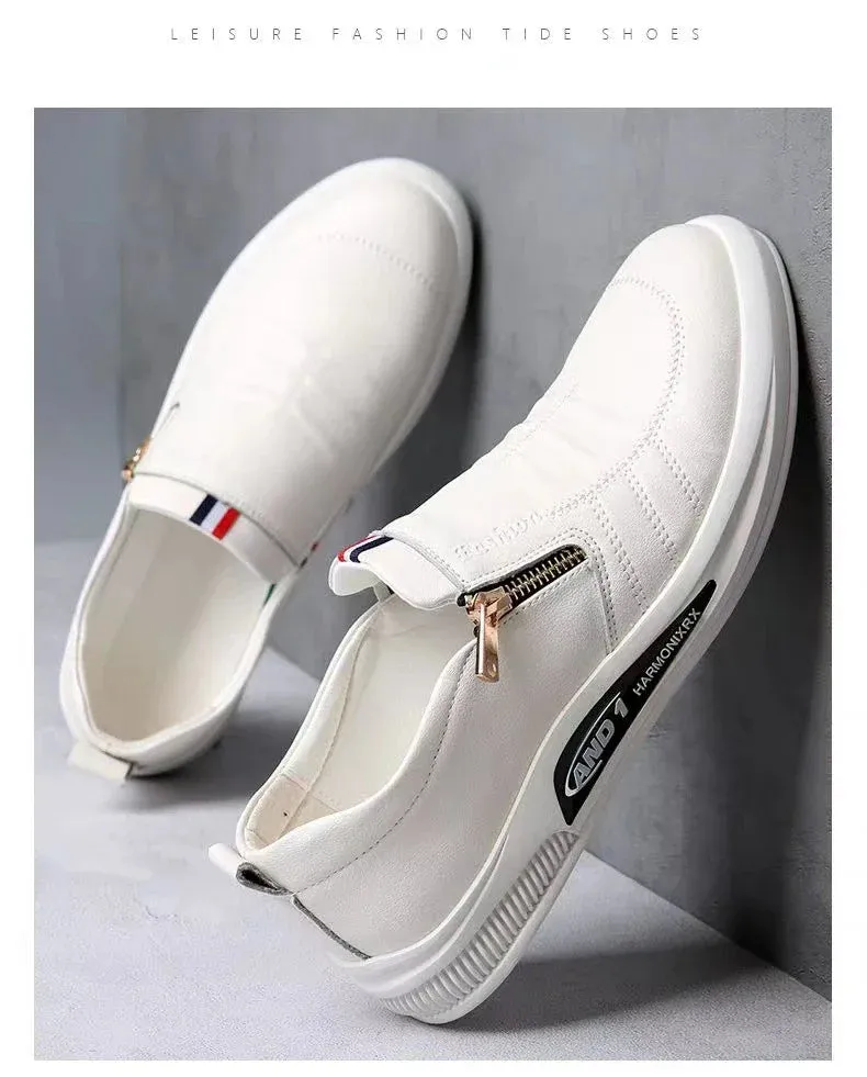 Men's Casual Leather Shoes Zip Loafers Luxury Brand Sneakers for Men Comfortable Business Casual Moccasins Outdoor Driving Shoes
