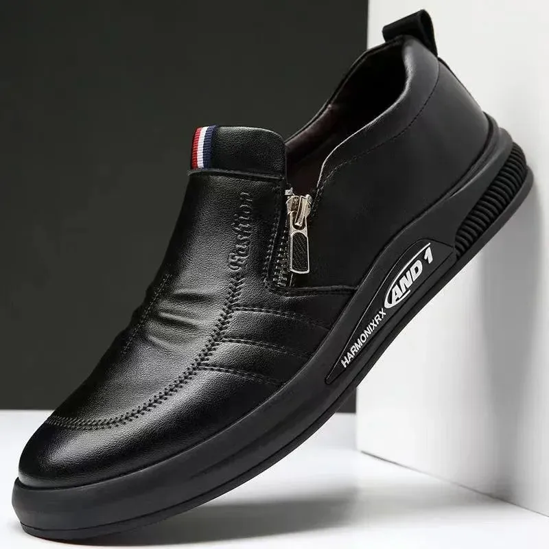 Men's Casual Leather Shoes Zip Loafers Luxury Brand Sneakers for Men Comfortable Business Casual Moccasins Outdoor Driving Shoes