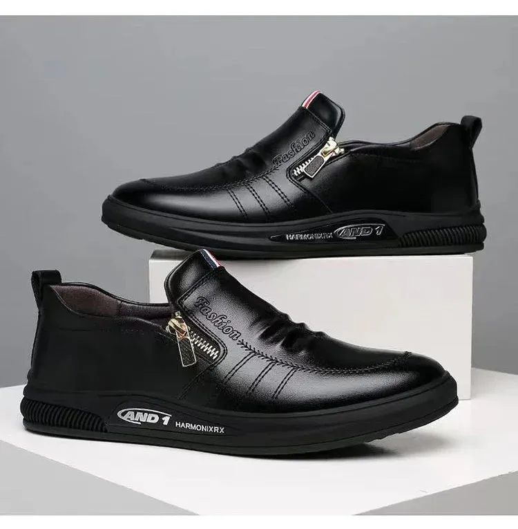 Men's Casual Leather Shoes Zip Loafers Luxury Brand Sneakers for Men Comfortable Business Casual Moccasins Outdoor Driving Shoes