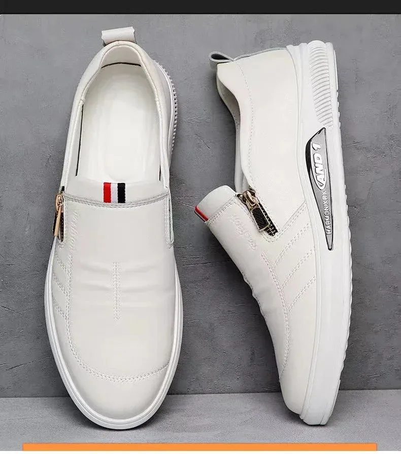Men's Casual Leather Shoes Zip Loafers Luxury Brand Sneakers for Men Comfortable Business Casual Moccasins Outdoor Driving Shoes