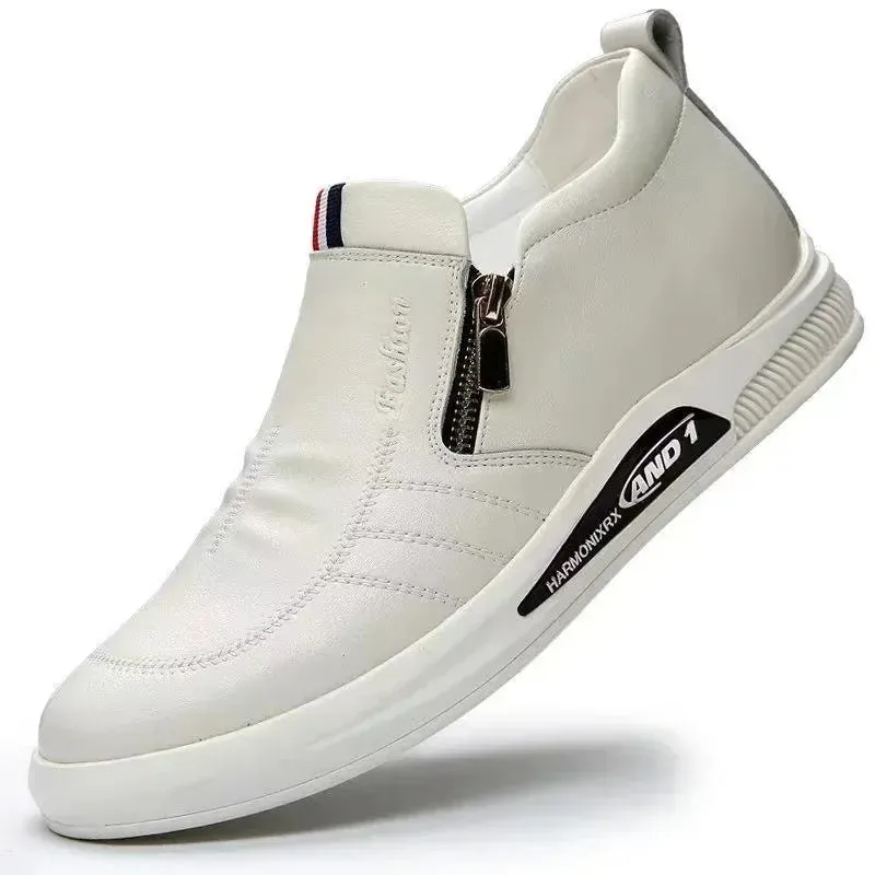 Men's Casual Leather Shoes Zip Loafers Luxury Brand Sneakers for Men Comfortable Business Casual Moccasins Outdoor Driving Shoes