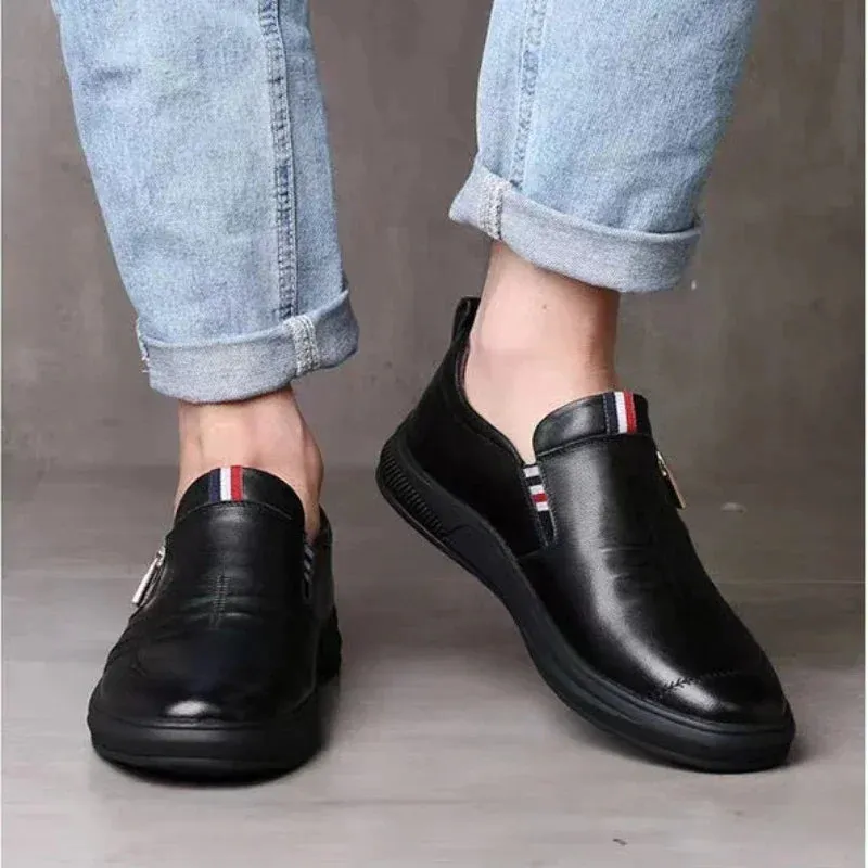 Men's Casual Leather Shoes Zip Loafers Luxury Brand Sneakers for Men Comfortable Business Casual Moccasins Outdoor Driving Shoes