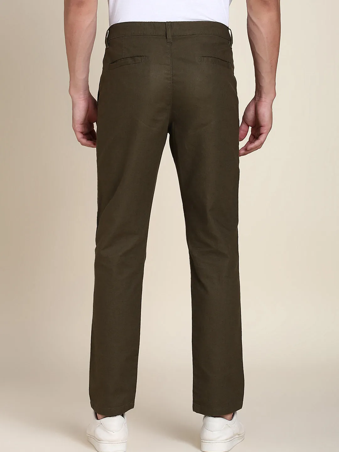 Men's Dark Olive Solid Linen Trouser