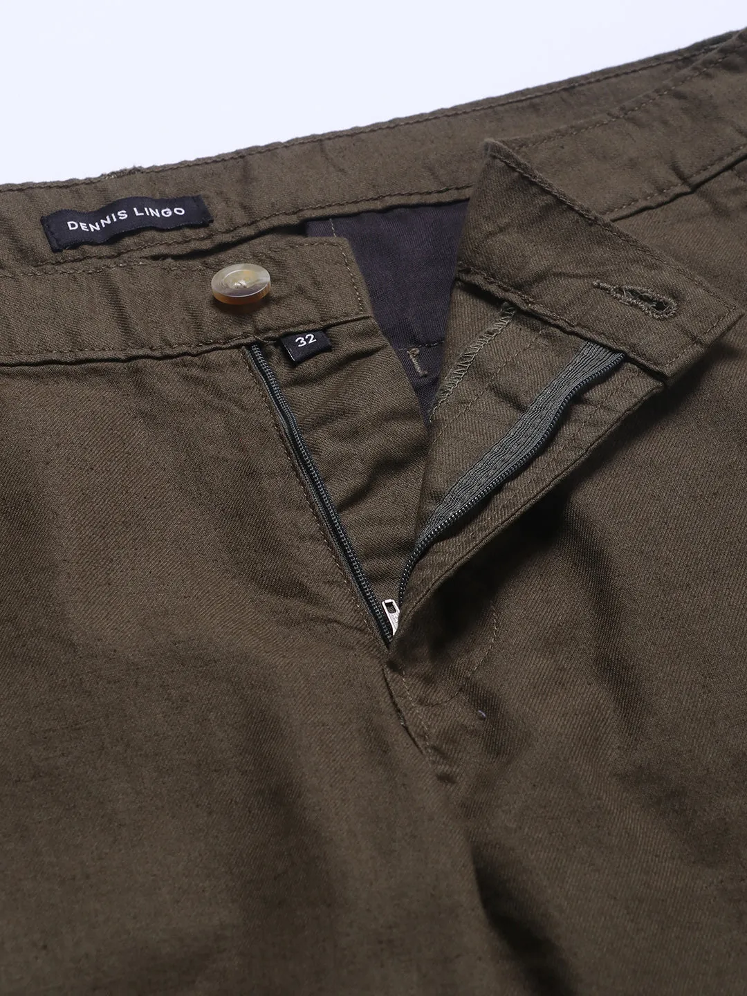 Men's Dark Olive Solid Linen Trouser