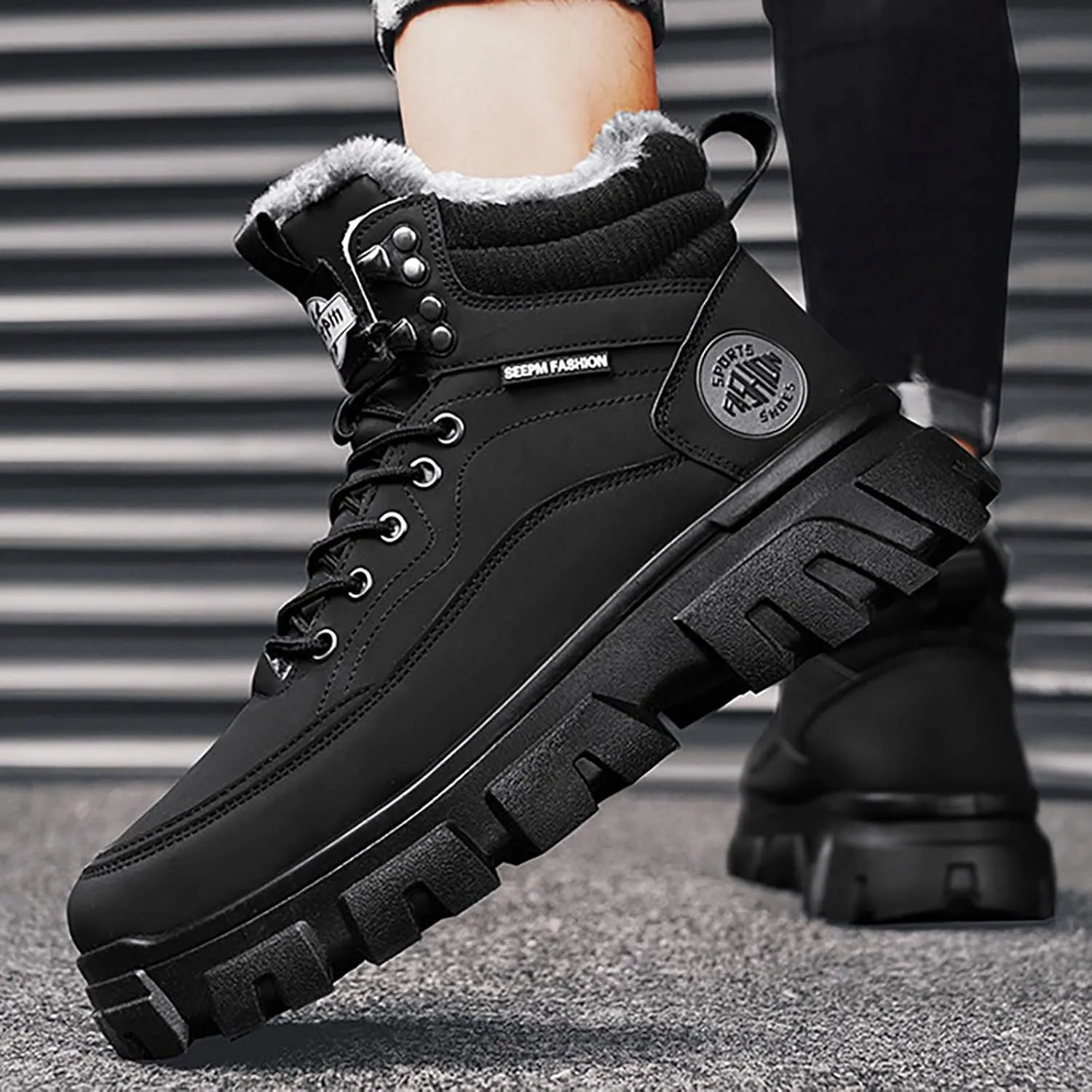 Mens Work Boots Wide Width Hiking Sneakers Fur Lined Ankle Boot Working Shoes for Women Steel Toe Waterproof Outdoor Shoes Lightweight Hike Grounded Footwear