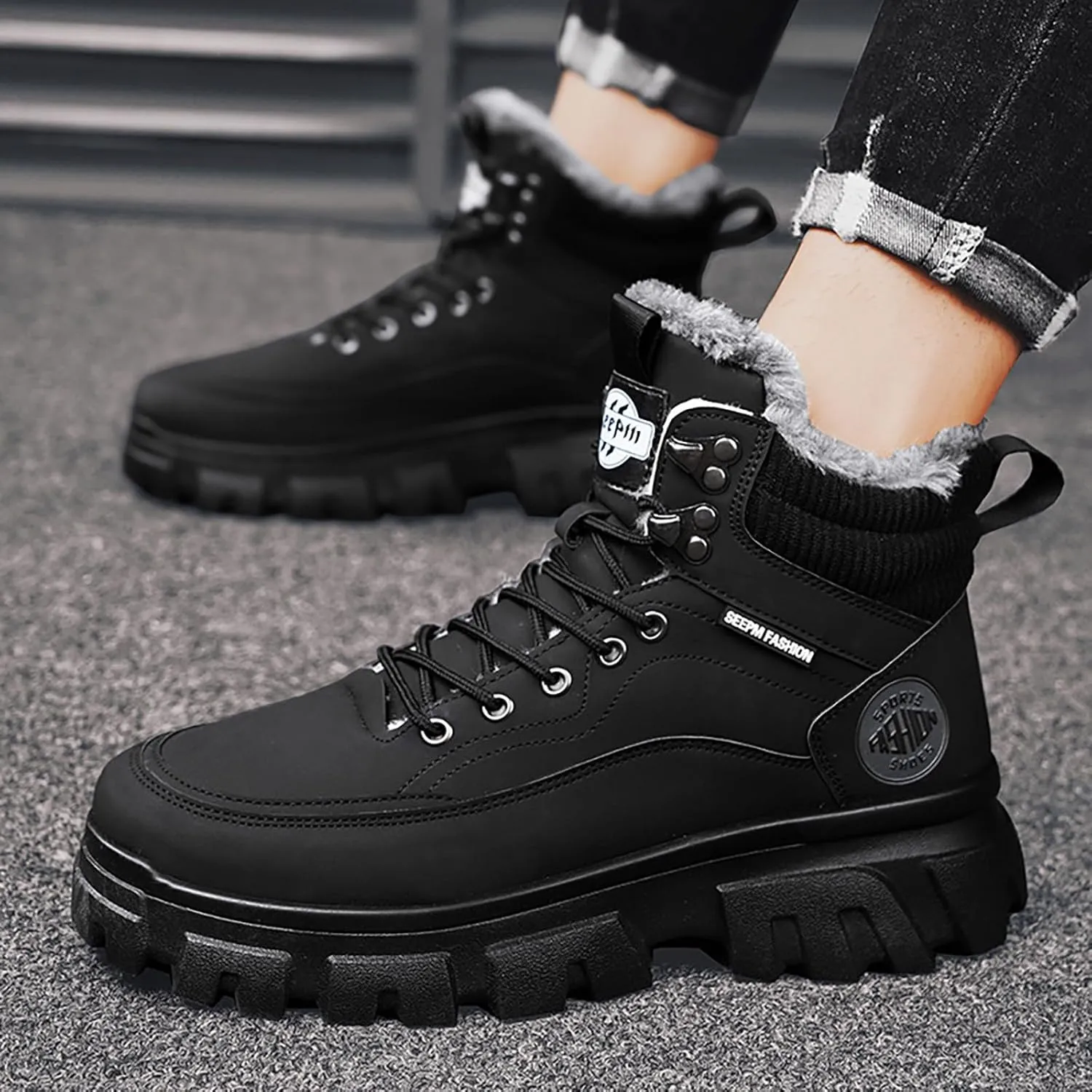 Mens Work Boots Wide Width Hiking Sneakers Fur Lined Ankle Boot Working Shoes for Women Steel Toe Waterproof Outdoor Shoes Lightweight Hike Grounded Footwear