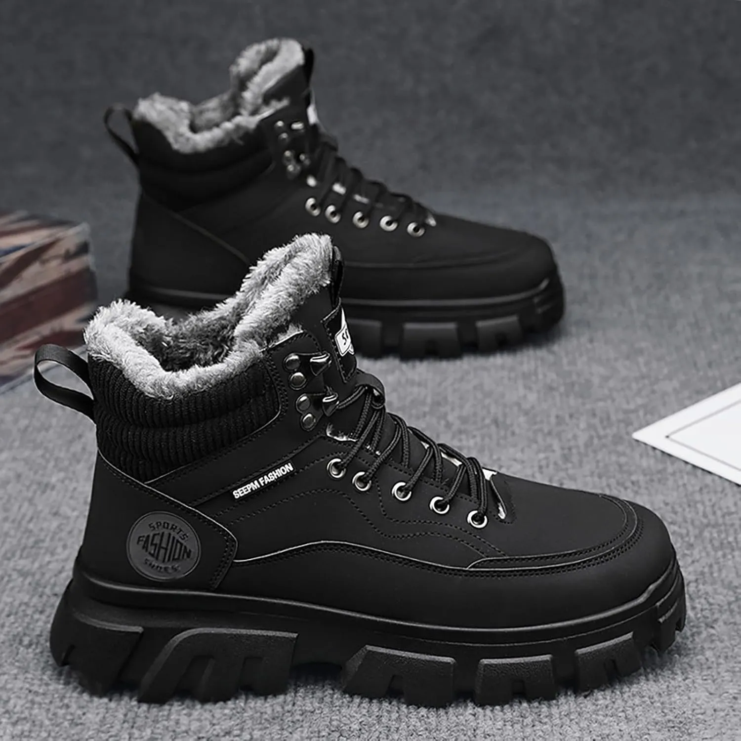 Mens Work Boots Wide Width Hiking Sneakers Fur Lined Ankle Boot Working Shoes for Women Steel Toe Waterproof Outdoor Shoes Lightweight Hike Grounded Footwear