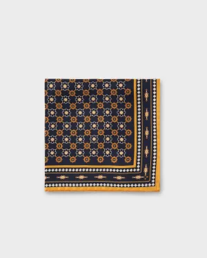 Midnight And Yellow Floral Silk Pocket Square